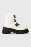 Tommy Jeans cizme de piele TJW CHUNKY BOOT HARDWARE femei, culoarea alb, cu platforma, EN0EN02443