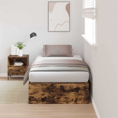 vidaXL Cadru de pat Stejar afumat 200 x 100 x 31.5 cm Lemn compozit foto