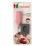 Mixer electric, cu suport, pentru spumat lapte, cappucino, cafea, fara fir roz