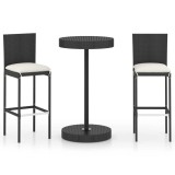 Cumpara ieftin Set mobilier bar de gradina cu perne, 3 piese, negru, poliratan