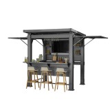 Pavilion gradina Curver plastic gri-nuc pentru gratar, 413x200x238cm, constructie stabila