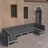 vidaXL Set mobilier de grădină cu perne, 7 piese, gri, lemn masiv pin 3077186