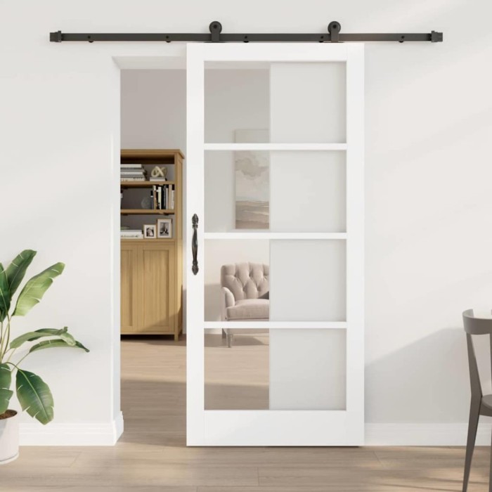 Ușa glisantă cu set de hardware &#039;ORKDAL&#039;Lemn solid alb &amp; sticlă