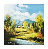 Cumpara ieftin Tablou peisaj de la munte pictat manual, 35x35cm ulei pe panza, Constantin Feraru