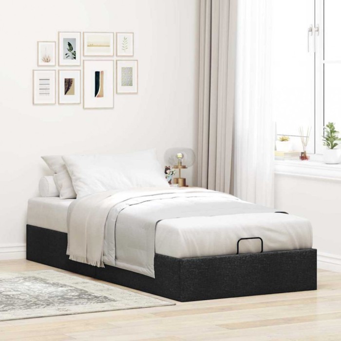 vidaXL Cadru pat otoman fără saltea țesătură neagră 90x200 cm 3310849