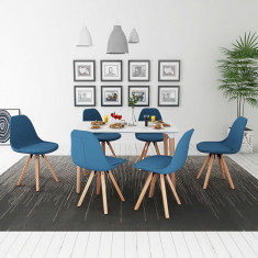 vidaXL Set de masa cu scaune, 7 piese, alb ?i albastru foto
