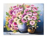 Tablou cu flori si ulcica din lut pictat manual, Din gradin bunicii, 50x40cm ulei pe panza, Constantin Feraru