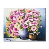 Tablou cu flori si ulcica din lut pictat manual, Din gradina bunicii, 50x40cm ulei pe panza, Constantin Feraru