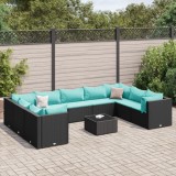 vidaXL Set mobilier de grădină cu perne, 10 piese, negru, poliratan 3308276
