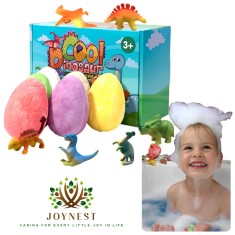 Set 6 Bombe de Baie Efervescente pentru Copii, Cu Surpriza in Interior, Arome si Culori Variate, JoyNest&reg; Dino Bath Bombs