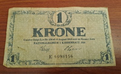 DANEMARCA == BANCNOTA 1 KOROANA 1918 == plus o bancnota 1KOROANA 1921 BONUS foto