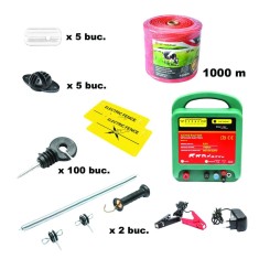 Kit complet gard electric 12/220V, 6.5 Joule, lungime fir 1000m, 100 izolatori, maner, poarta si 2 placute avertizare Breckner Germany foto