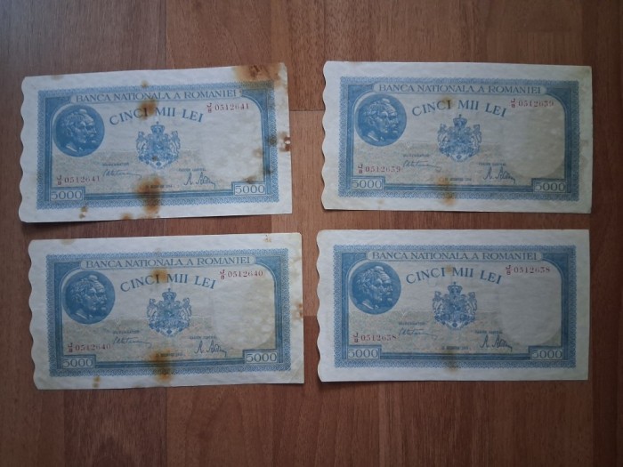 Romania 5000 lei 1945 serii consecutive - starea din poze