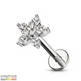 Piercing pentru bărbie, buză sau ureche - floare cu petale de zircon clar, 8 mm - Culoare Piercing: Medena