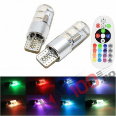 Set pozitii T10 LED RGB cu telecomanda - T10RGBLUX (set 2 buc.) foto