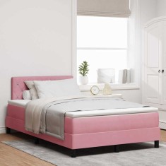 vidaXL Pat cu Arcuri și Saltea cu saltea Roz 120 x 190 cm țesătură