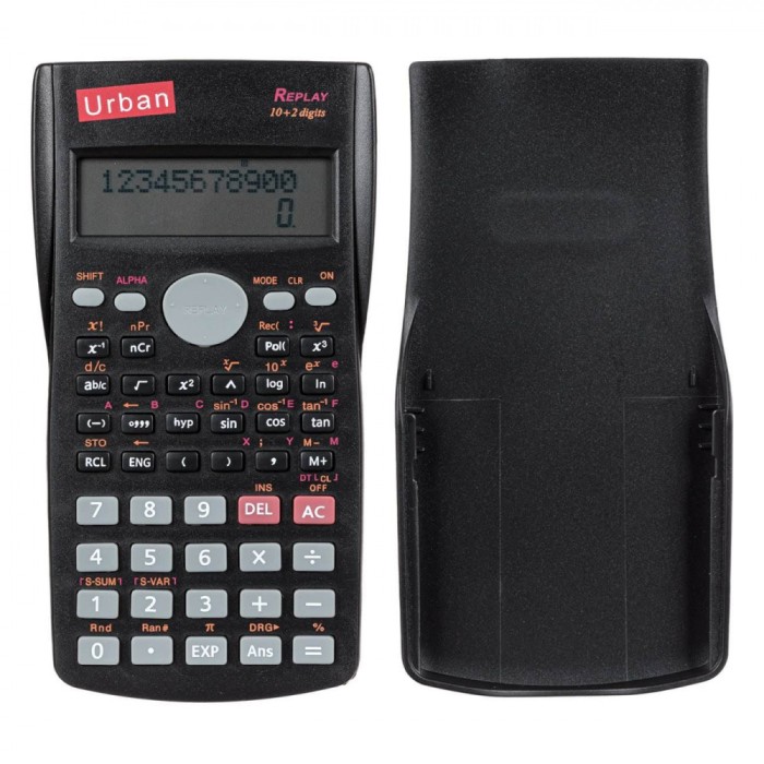 Calculator științific Urban, Model Replay, 224 Funcții, Ecran cu 2 Linii, Negru