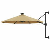 VidaXL Umbrelă soare LED montaj pe perete st&acirc;lp metal gri taupe 300cm