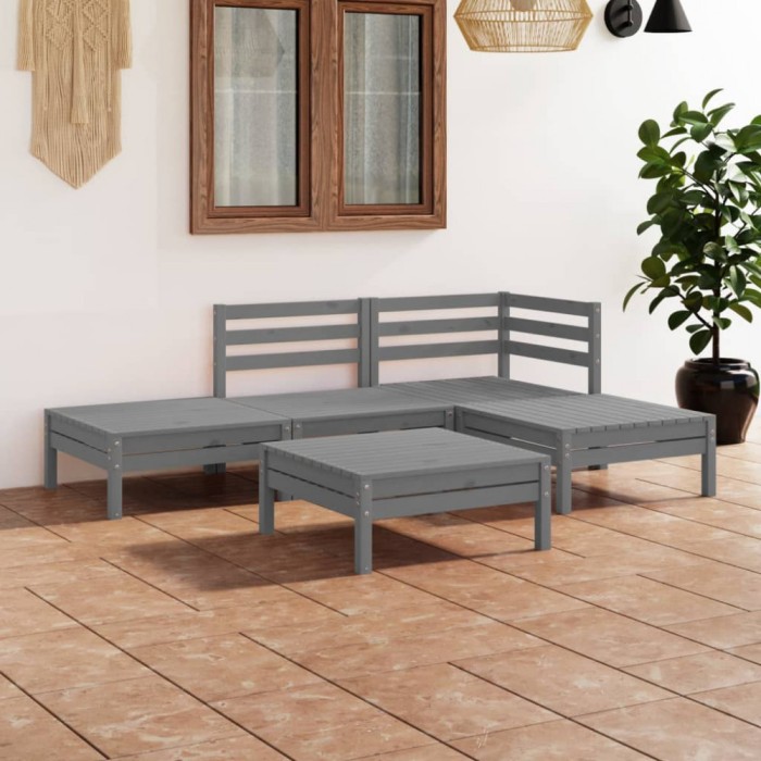 vidaXL Set mobilier de grădină, 5 piese, gri, lemn masiv de pin 3082624
