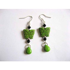 Cercei howlite verde, cercei femei howlite si cristale negre 29279