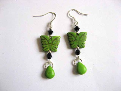 Cercei howlite verde, cercei femei howlite si cristale negre 29279 foto