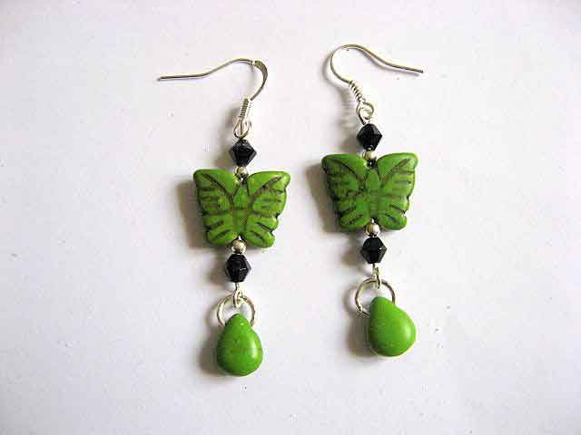 Cercei howlite verde, cercei femei howlite si cristale negre 29279