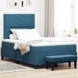 Cumpara ieftin Pat cu arcuri cu headboard Albastru inchis 200 x 120 cm Catifea
