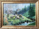 Lucreţia Megyesi (n. 1937)-Ciobănaş cu oile &icirc;n munte, pictură pe p&acirc;nză, Scene gen, Ulei, Realism