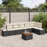vidaXL Set Canapea de Grădină 7 pcs Negru, alb Ratan, Poliester