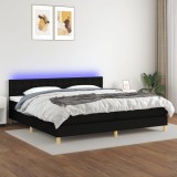 Gossi pat cu arcuri, saltea si led, negru, 200x200 cm, textil