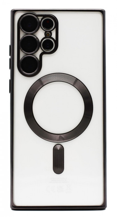 Husa Luxury tip MagSafe compatibila cu Samsung Galaxy S22 Ultra, Full protection, Margini colorate, Negru