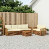 vidaXL Set de canapele de exterior cu pernă 7 pcs Natural și Crem 3384056