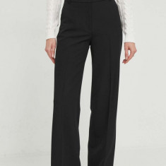 Sisley pantaloni femei, culoarea negru, drept, high waist