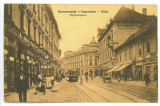 5036 - SIBIU, stret shops, tramway, watch, Romania - old postcard - used, Circulata, Printata