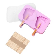 Forma silicon pentru inghetata, Picior copii 2 cavitati cu capac din silicon, Roz, 20 cm, 440COF