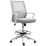 Vinsetto Scaun birou cu șezut &icirc;nalt reglabil, pivotant 360&deg;, plasă respirabilă, gri/alb, 64x59x104-124 cm | Aosom Romania