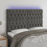 VidaXL Tăblie de pat cu LED, gri &icirc;nchis, 160x7x118/128 cm, catifea
