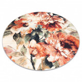 Covor ANTIKA 24 tek cerc, flori, frunze modern, lavabil - teracotă, cerc 160 cm