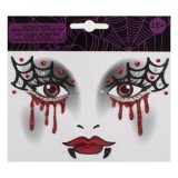 Tatuaj temporar cu vampir, autocolant pentru fata, rosu, cu strasuri si efect de sange, pentru Halloween si carnaval, CMCLASS
