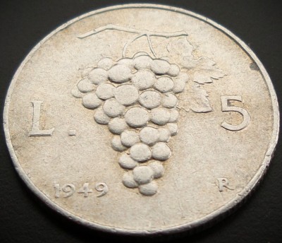 Moneda istorică 5 LIRE - ITALIA, anul 1949 * cod 1391 foto