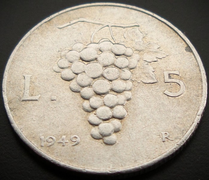 Moneda istorică 5 LIRE - ITALIA, anul 1949 * cod 1391
