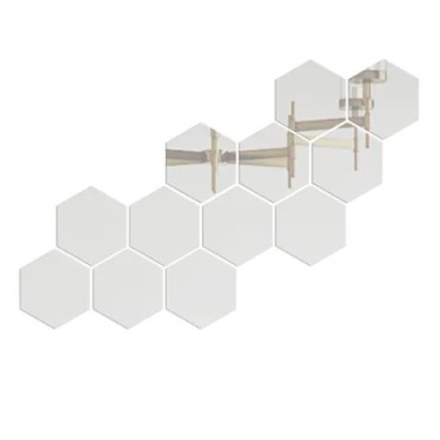 Set 12 stickere din acril auto-adezive, tip oglinda decorativa, 3D, 177x153x90mm, Argintiu foto