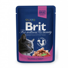 Brit Premium, Somon și Păstrăv, plic hrană umedă pisici, (în sos), 100g