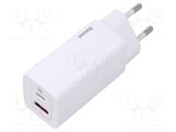 Alimentator Baseus 65W USB-C USB-A &icirc;ncărcare rapidă PD 3.0 alb