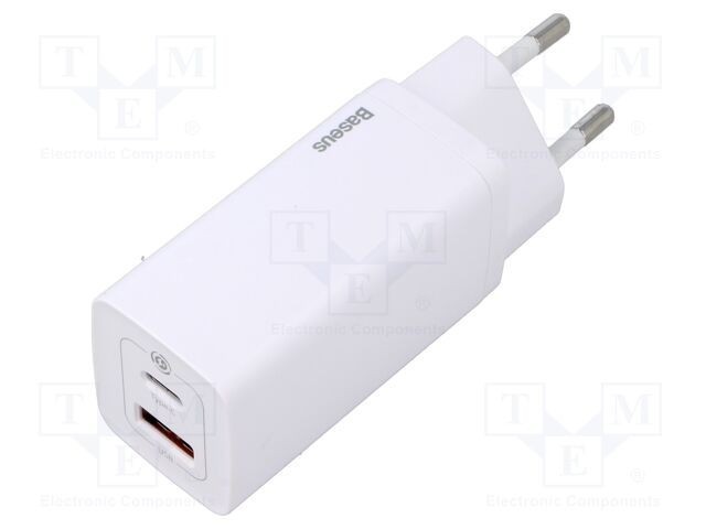 Alimentator Baseus 65W USB-C USB-A &icirc;ncărcare rapidă PD 3.0 alb