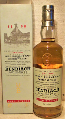 whisky BENRIACH, 10yo, PURE HIGHLAND malt, CL. 70 gr 43 ANII 1990 foto