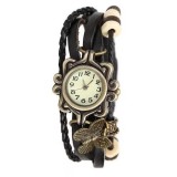 Ceas dama Retro,mecanism Quartz,curea din piele ecologica - Negru