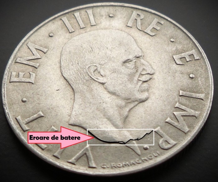 Moneda istorica 2 LIRE - ITALIA FASCISTA, anul 1940 * cod 169 = EROARE de BATERE