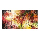 Set 3 piese tablou pictat manual, living, birou, dormitor, La fereastra, 150x80cm pictura ulei pe panza in cutit efect 3D, gata de expus pe perete
