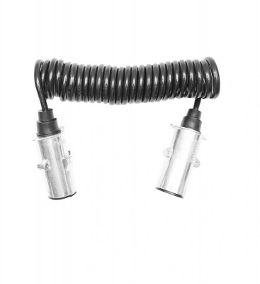 Cablu spiral 2.6m cu 2 stechere tata din metal, 7 pini pentru priza auto remorca foto